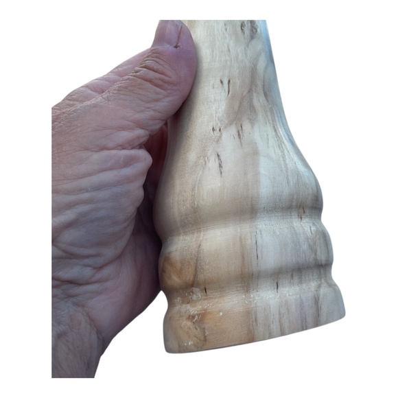 Hand Crafted Fruitwood Wood Vase Candleholder signed 7” tall unfinished - Picture 2 of 8